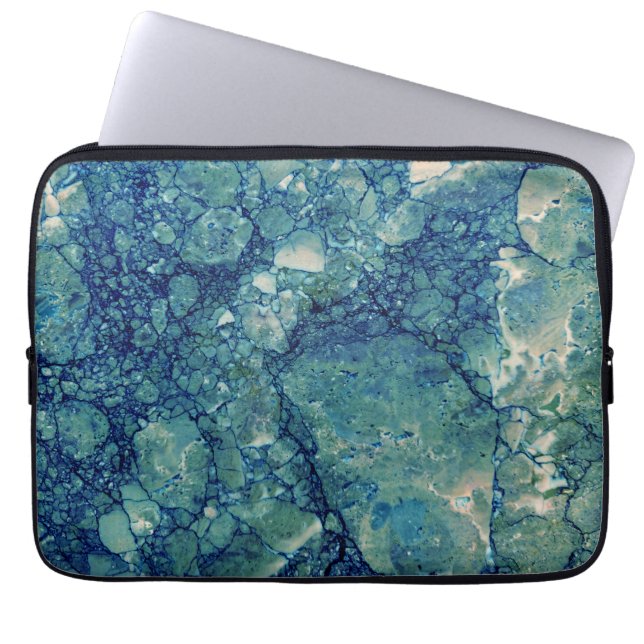 Funda Para Portátil Textura de mármol azul verde turquesa (Frente)