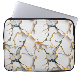 Funda Para Portátil Textura de mármol blanco con vetas doradas brillan
