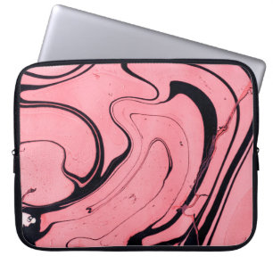 Funda Para Portátil Textura de mármol rosa y negro. Pintado de mano