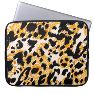 Funda Para Portátil Textura leopardo con estampado barroco dorado