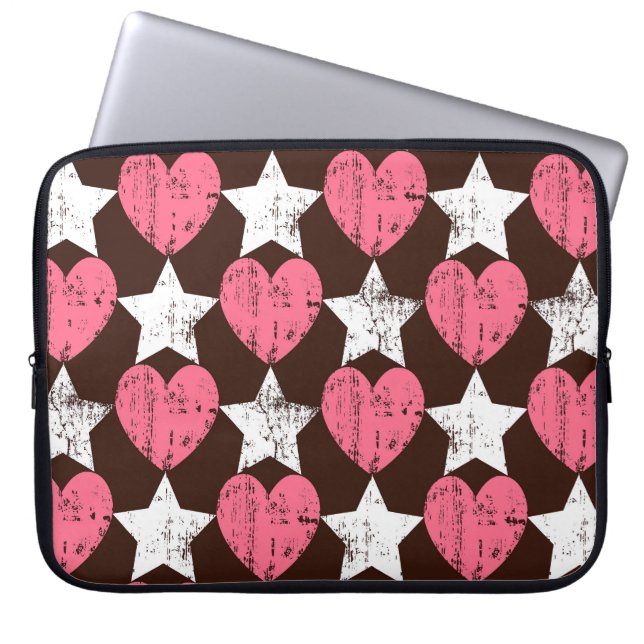 Funda Para Portátil Textura Retro Threadbare Hearts Stars (Frente)