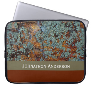 Funda Para Portátil Textura Rustica De Piedra De Lichen Con Nombre