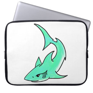 Funda Para Portátil tiburón sonriente de dibujos animados azul verde m