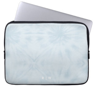 Funda Para Portátil Tie Dye Monograma estilo moderno azul pastel