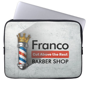 Funda Para Portátil Tienda de peinado de barbero Rey Corona Poste de b