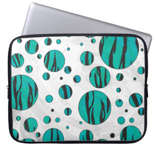 Funda Para Portátil Tigre de lunares negro y estampado azul turquesa
