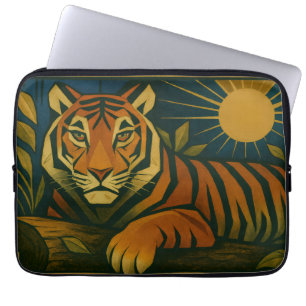 Funda Para Portátil Tigre estilizado en el marco ornamental del arreba