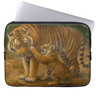 Funda Para Portátil Tigre tenso - padre y cachorro en bosque