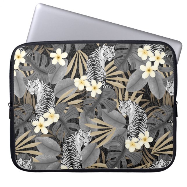 Funda Para Portátil Tigre tropical Hawái traje húmedo de gris de jungl (Frente)