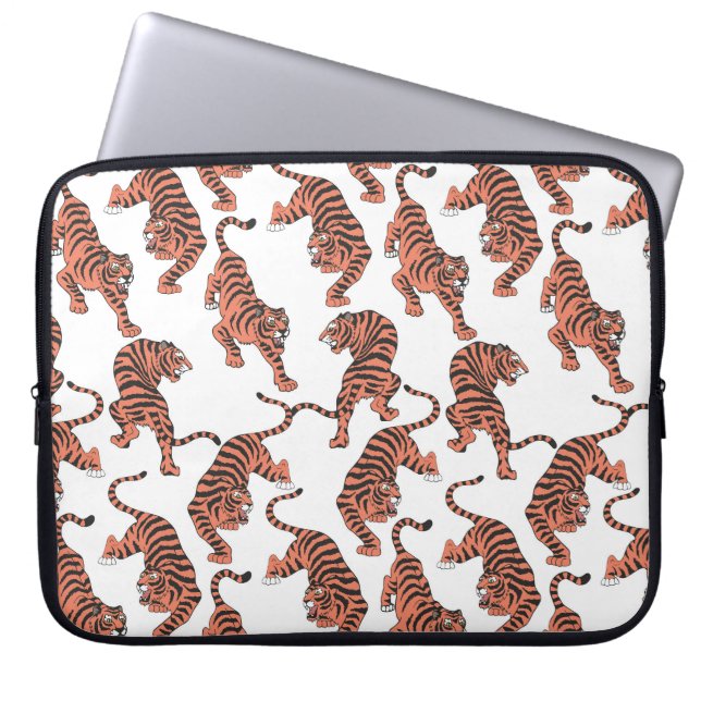 Funda Para Portátil Tigres de época, patrón sin costuras dibujado a ma (Frente)