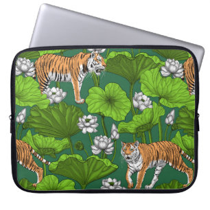 Funda Para Portátil Tigres en el estanque blanco de loto
