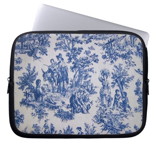 Funda Para Portátil Tile de jouy azul y blanco elegante (Frente)