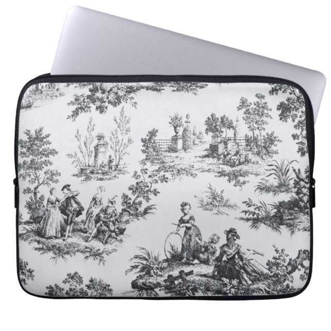 Funda Para Portátil Tile de jouy negro y blanco elegante (Frente)