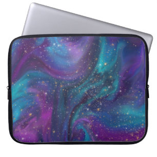 Funda Para Portátil Tinta cósmica   Galaxia azul turquesa púrpura Nebu