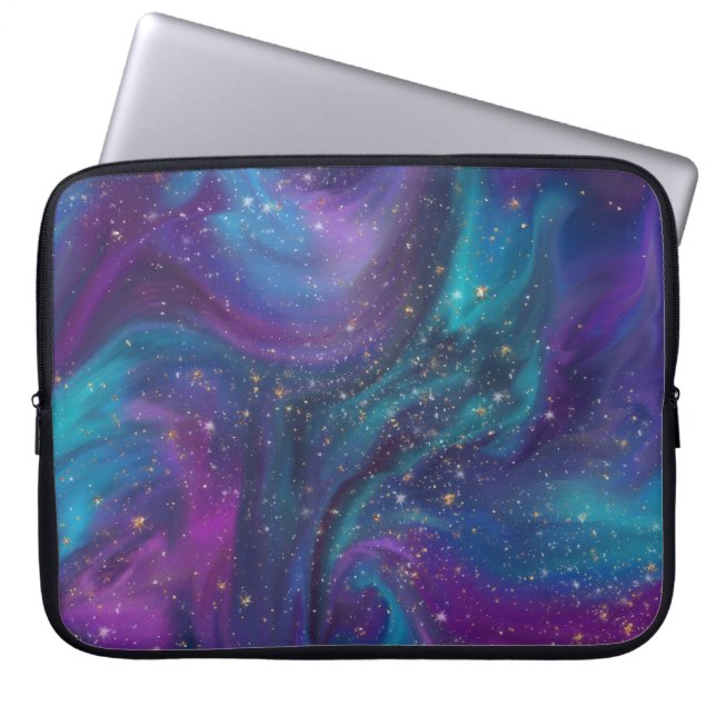 Funda Para Portátil Tinta cósmica | Galaxia azul turquesa púrpura Nebu (Frente)