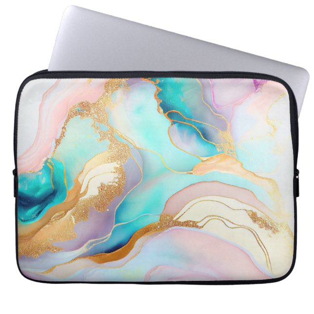 Funda Para Portátil Tinta de mármol pastel arte purpurina abstracto (Frente)