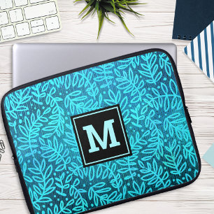 Funda Para Portátil Tipografía en negrita de patrón de hoja turquesa