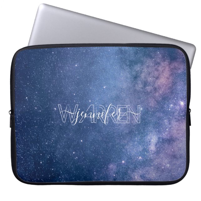 Funda Para Portátil Tipografía moderna Galaxia Azul Púrpura (Frente)
