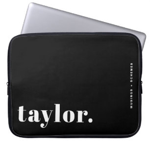 Funda Para Portátil Tipografía Retro Negra y Blanca Personalizada