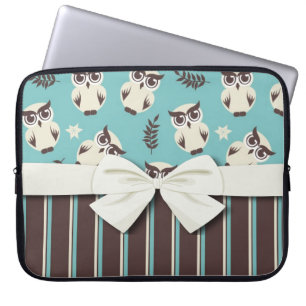Funda Para Portátil tira y rayas de búho blanco