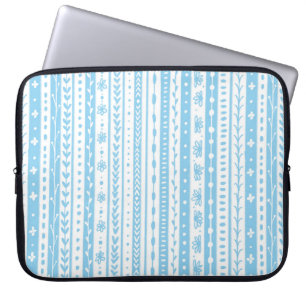 Funda Para Portátil Tiras de doodle florales en azul y blanco bebé