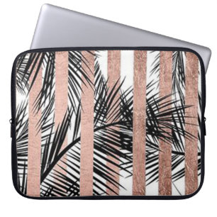Funda Para Portátil Tiras de oro Rosa y hojas tropicales