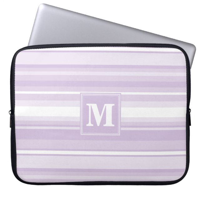 Funda Para Portátil Tiras moradas monogramo (Frente)