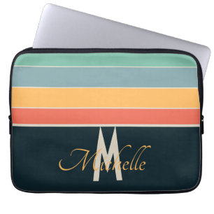 Funda Para Portátil Tiras retro coloridas Tiras nombres iniciales y mo