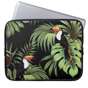 Funda Para Portátil Tocan tropical vintage, hojas de palmera, costurer