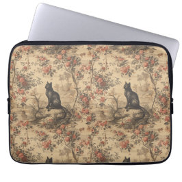 Funda Para Portátil Toile de chinoiserie de gato en damasco rojo