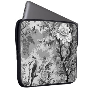 Funda Para Portátil Toile de flor negro y plata