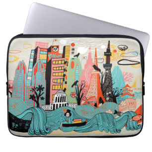 Funda Para Portátil Tokio dibujada mano Japón