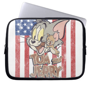 Funda Para Portátil Tom y Jerry con la bandera de Estados Unidos