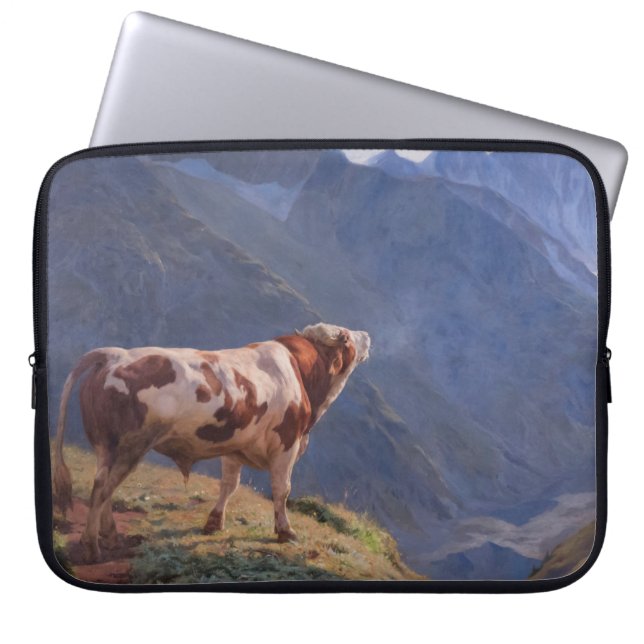 Funda Para Portátil Toro en los Alpes (por Eugène Burnand) (Frente)