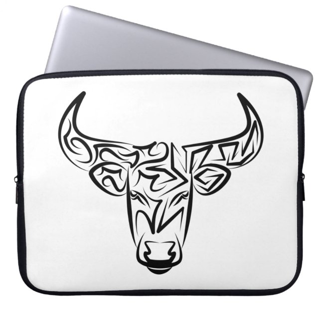 Funda Para Portátil Toro tribal negro y blanco/Ox (Frente)