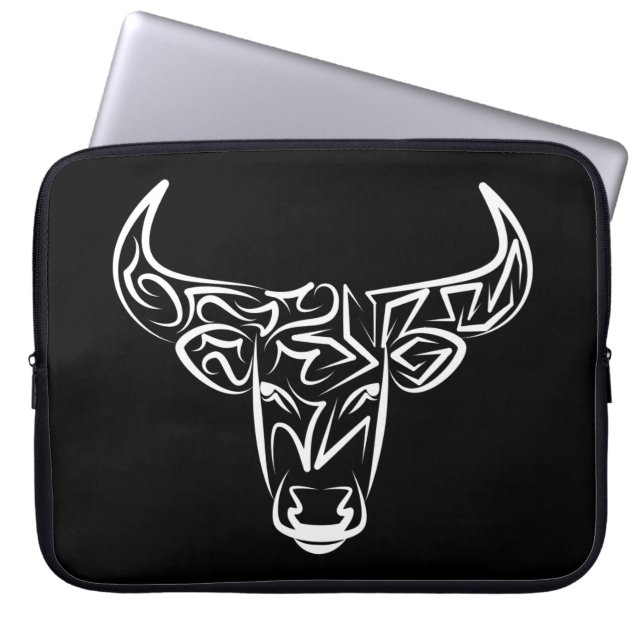 Funda Para Portátil Toro tribal negro y blanco/Ox (Frente)