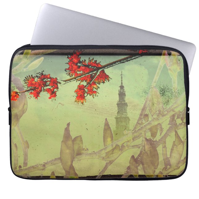 Funda Para Portátil Torre de Antigüedades, Magnolia y teléfono de flor (Frente)