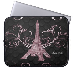 Funda Para Portátil Torre Eiffel Pink Floral Swirls Portátil Sleeve