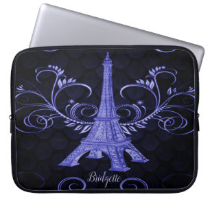 Funda Para Portátil Torre Eiffel Púrpura Floral