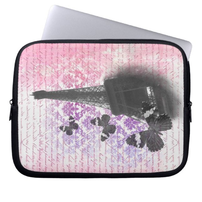 Funda Para Portátil Torre Eiffel y mariposas (Frente)