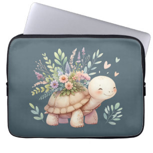 Funda Para Portátil Tortuga de jardín de campo acuarela