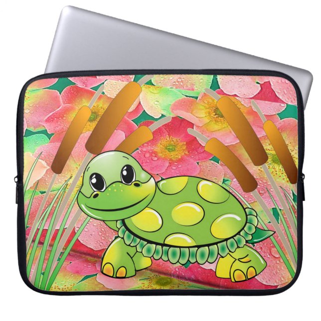Funda Para Portátil Tortuga floral de la manga del portátil (Frente)