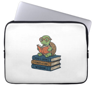 Funda Para Portátil Tortuga Lectora Adorable en Libros Vector Vintage_