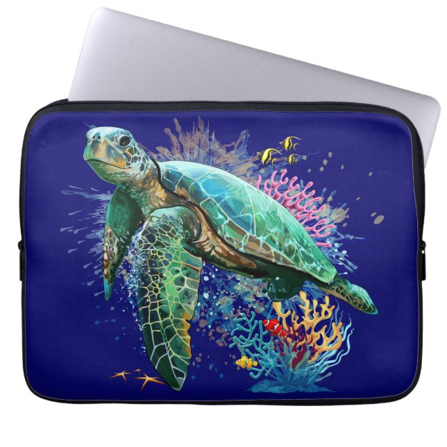 Funda Para Portátil Tortuga marina bajo el agua Estilo (Frente)