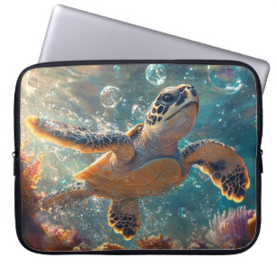 Funda Para Portátil Tortuga marina de bebé con burbujas