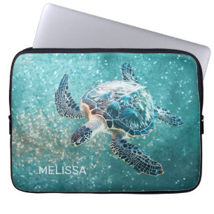 Funda Para Portátil Tortuga marina turquesa brillante Costera