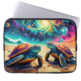 Funda Para Portátil Tortugas marinas de colores bajo un cielo cósmico