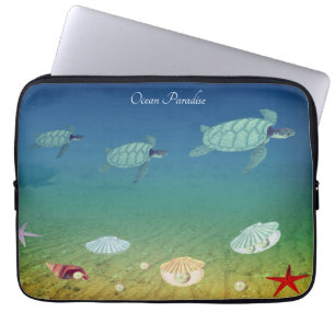 Funda Para Portátil Tortugas marinas nadando, conchas y perlas