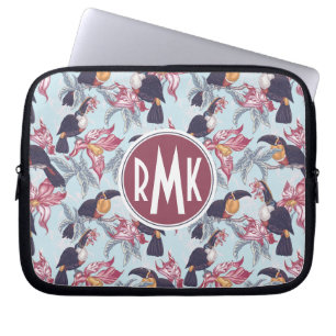 Funda Para Portátil Toucans con el monograma exótico de las flores el