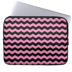 Funda Para Portátil Trama moderna de Chevron ZigZag negro y rosa